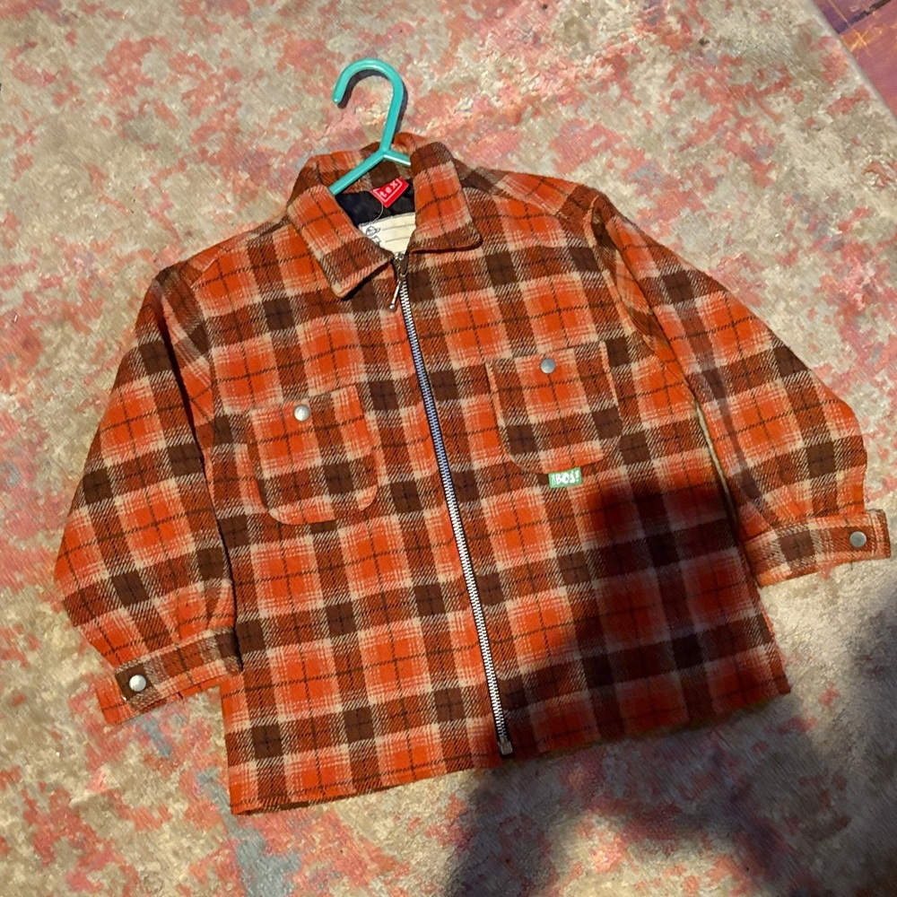 Vintage Plaid Kids Jacket - Orange and Brown